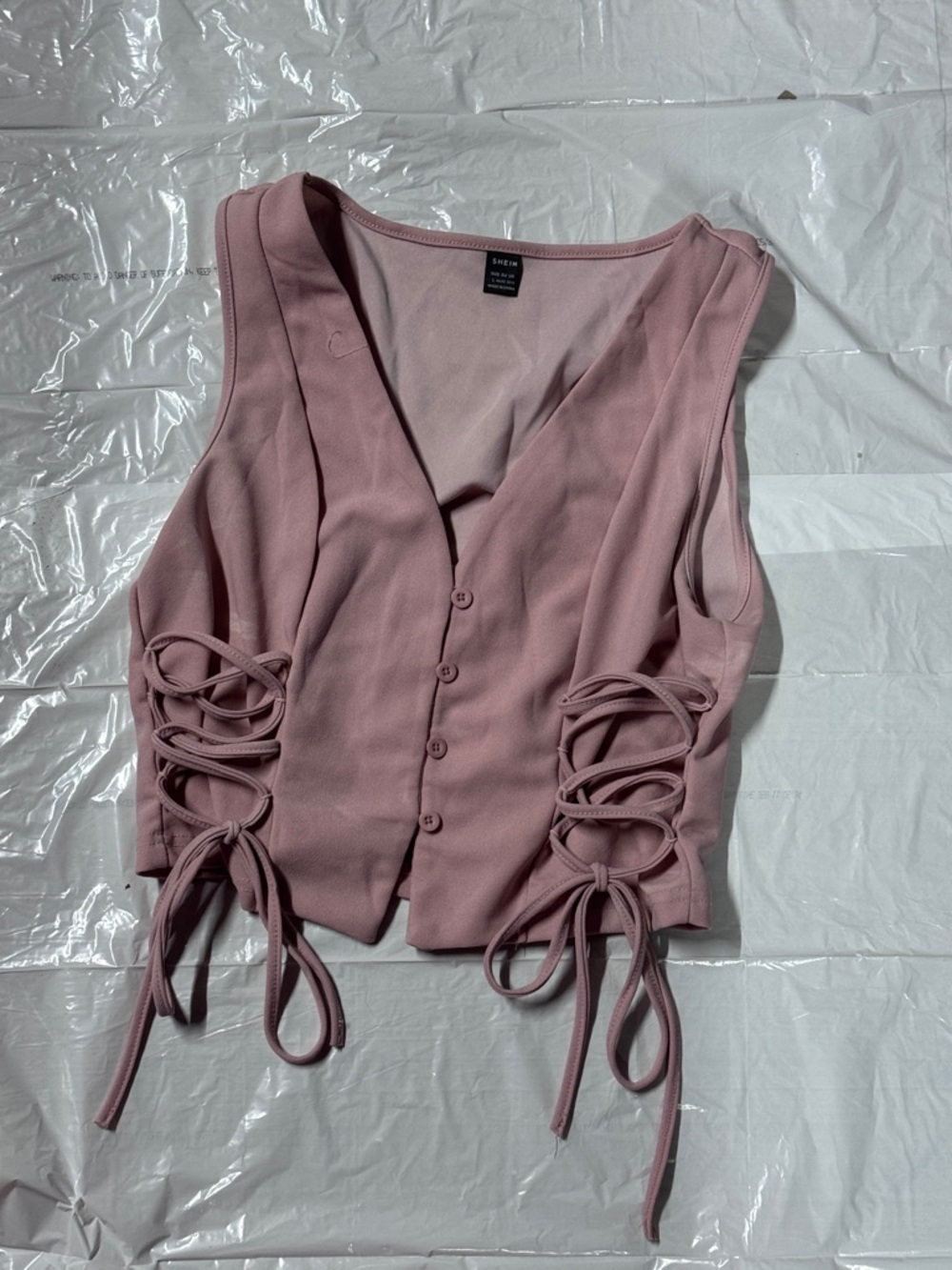 SHEIN Mauve Lace-Up V-Neck Button Tank